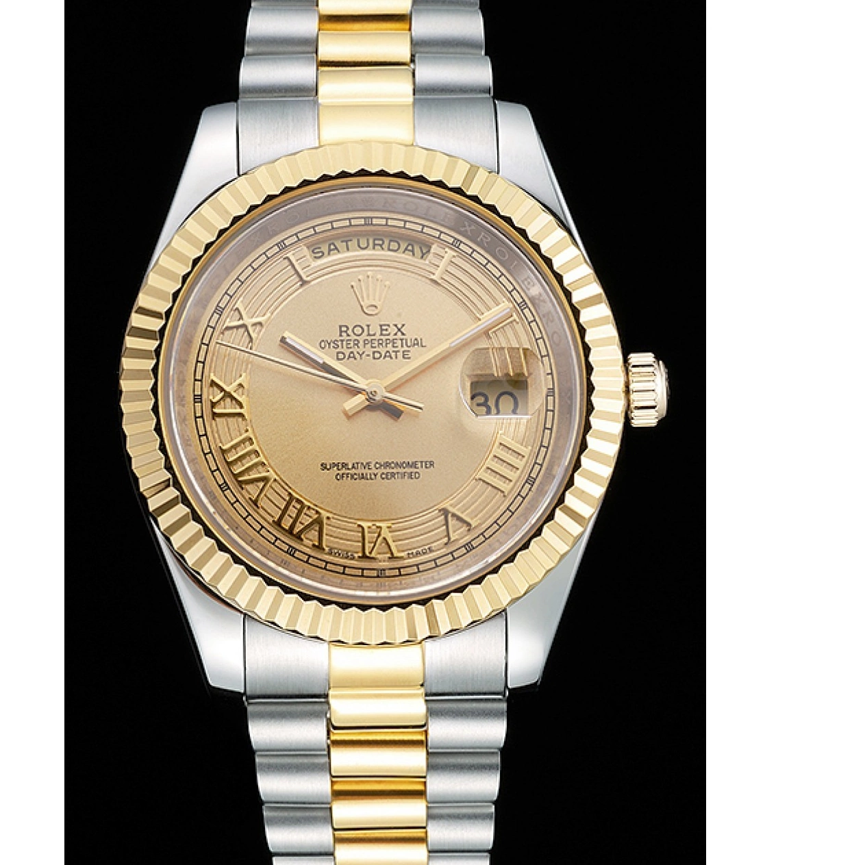 Rolex aaa copy Dial Day-Date 18k Tone Gold Gold Two Plated Stainless Steel Rolex 0519